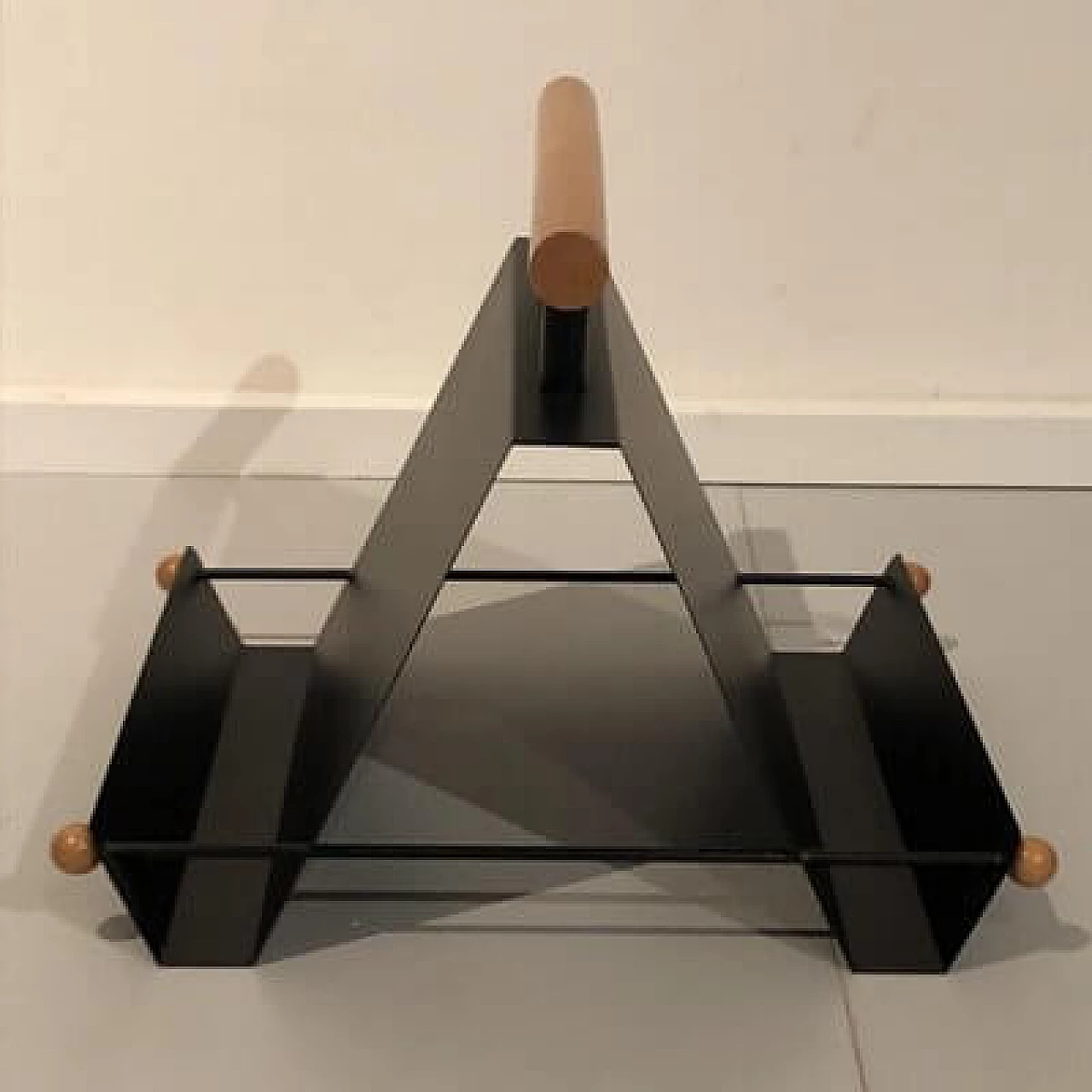 Iron and wood magazine rack, 1980s 2