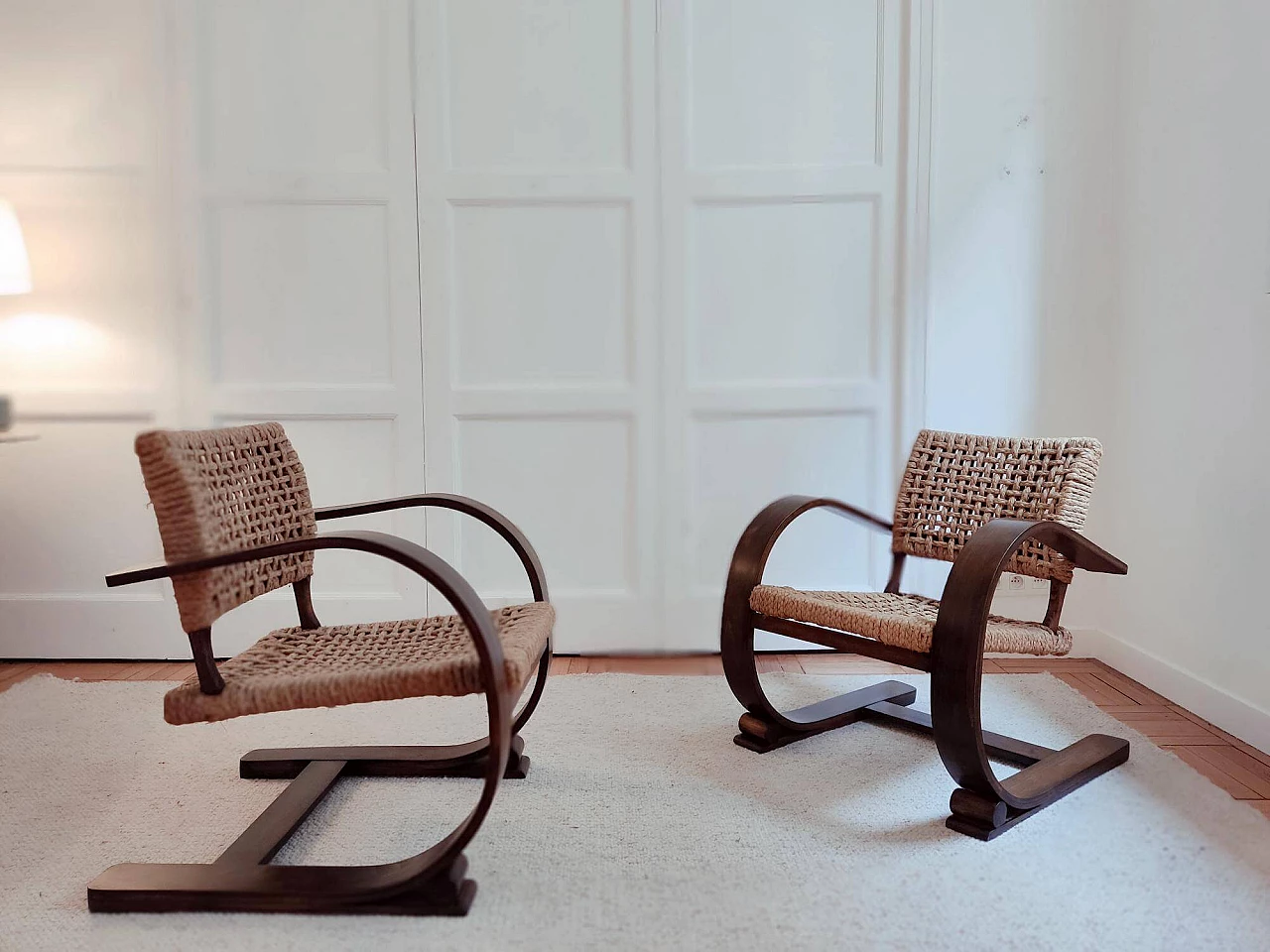 Pair of armchairs by Adrien Audoux and Frida Minet for Vibo Vesoul, 1940s 1