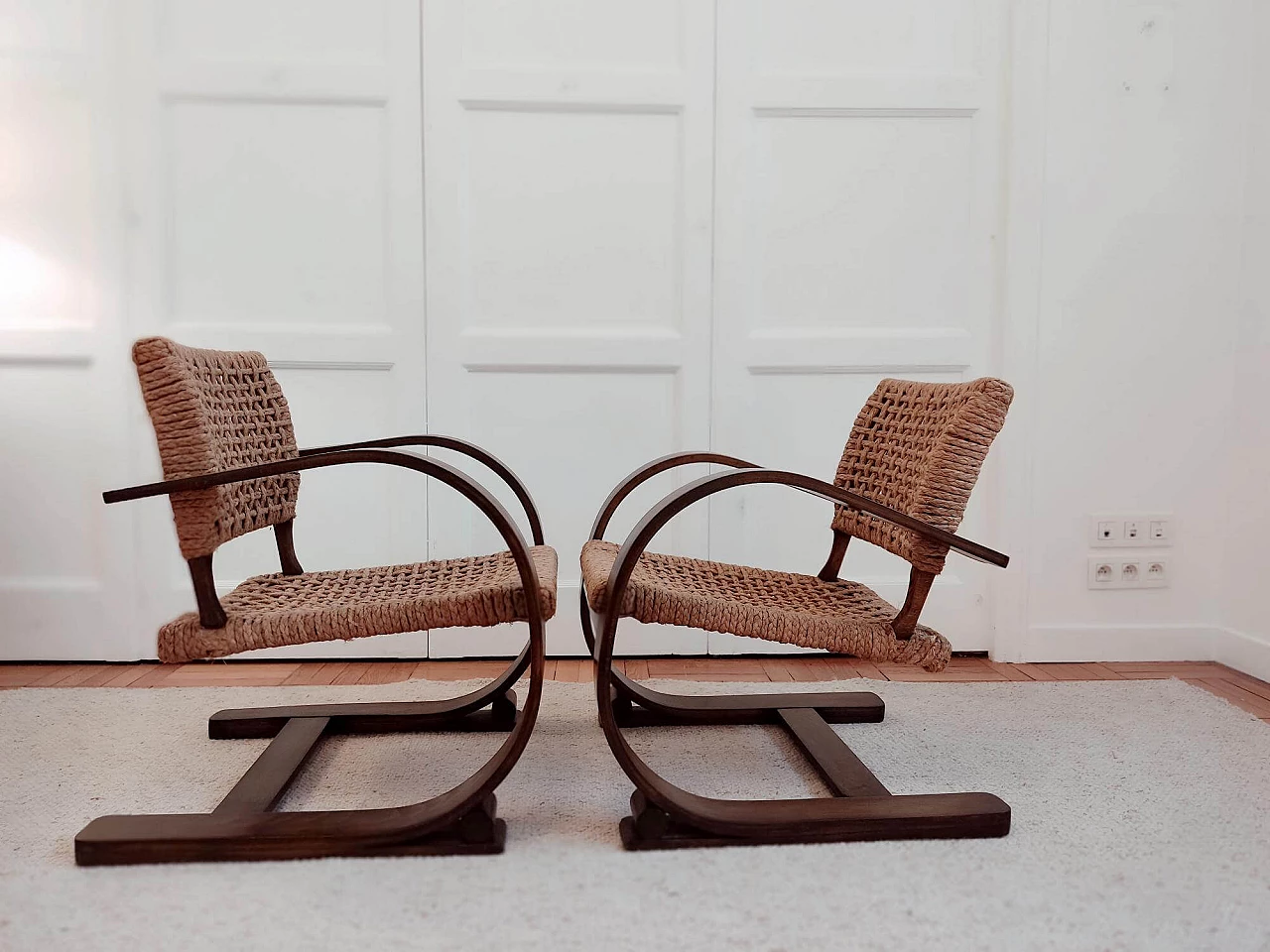 Pair of armchairs by Adrien Audoux and Frida Minet for Vibo Vesoul, 1940s 3