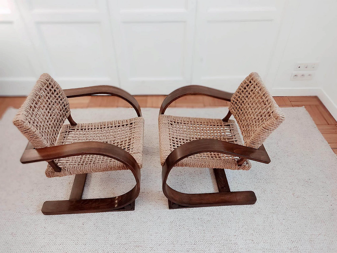 Pair of armchairs by Adrien Audoux and Frida Minet for Vibo Vesoul, 1940s 4