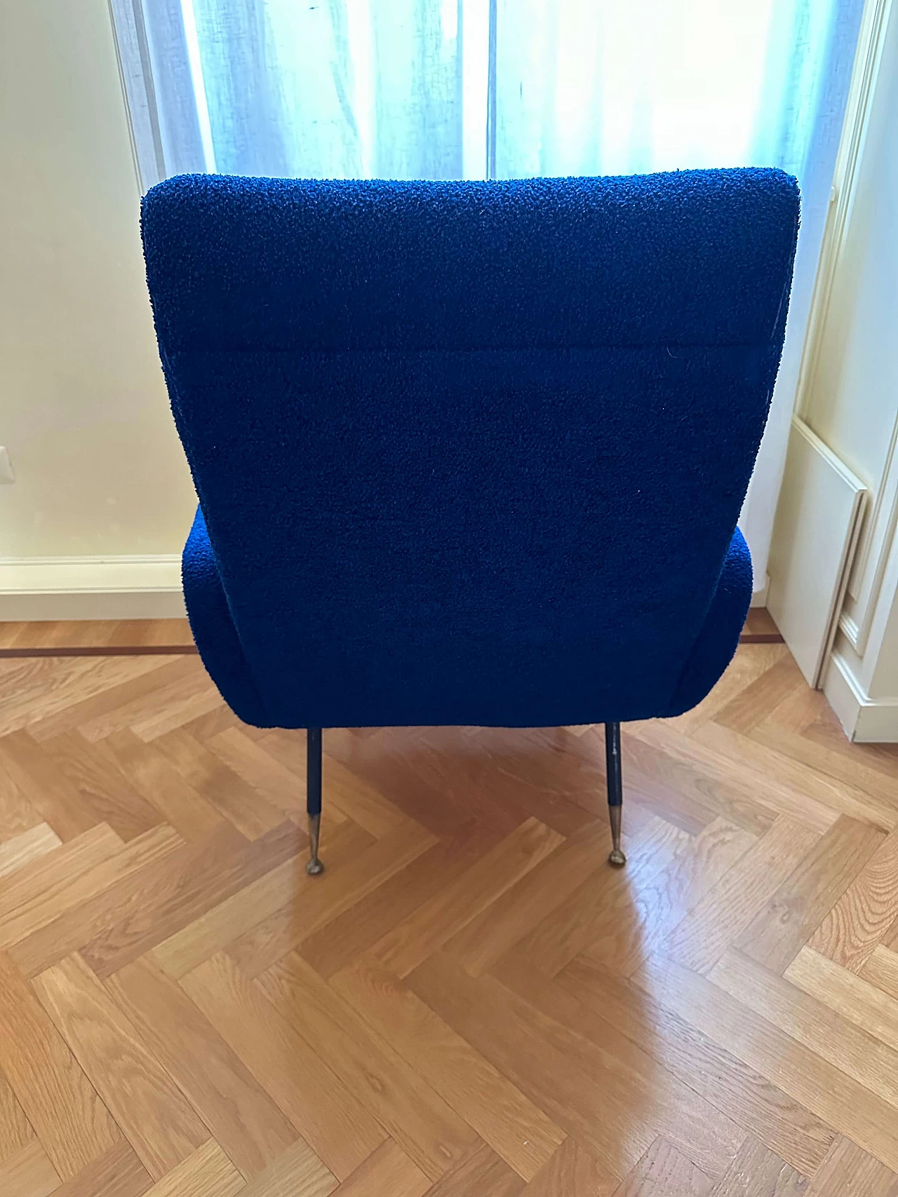 Blue bouclé wool armchair in Lady style by Zanuso, 1950s 3