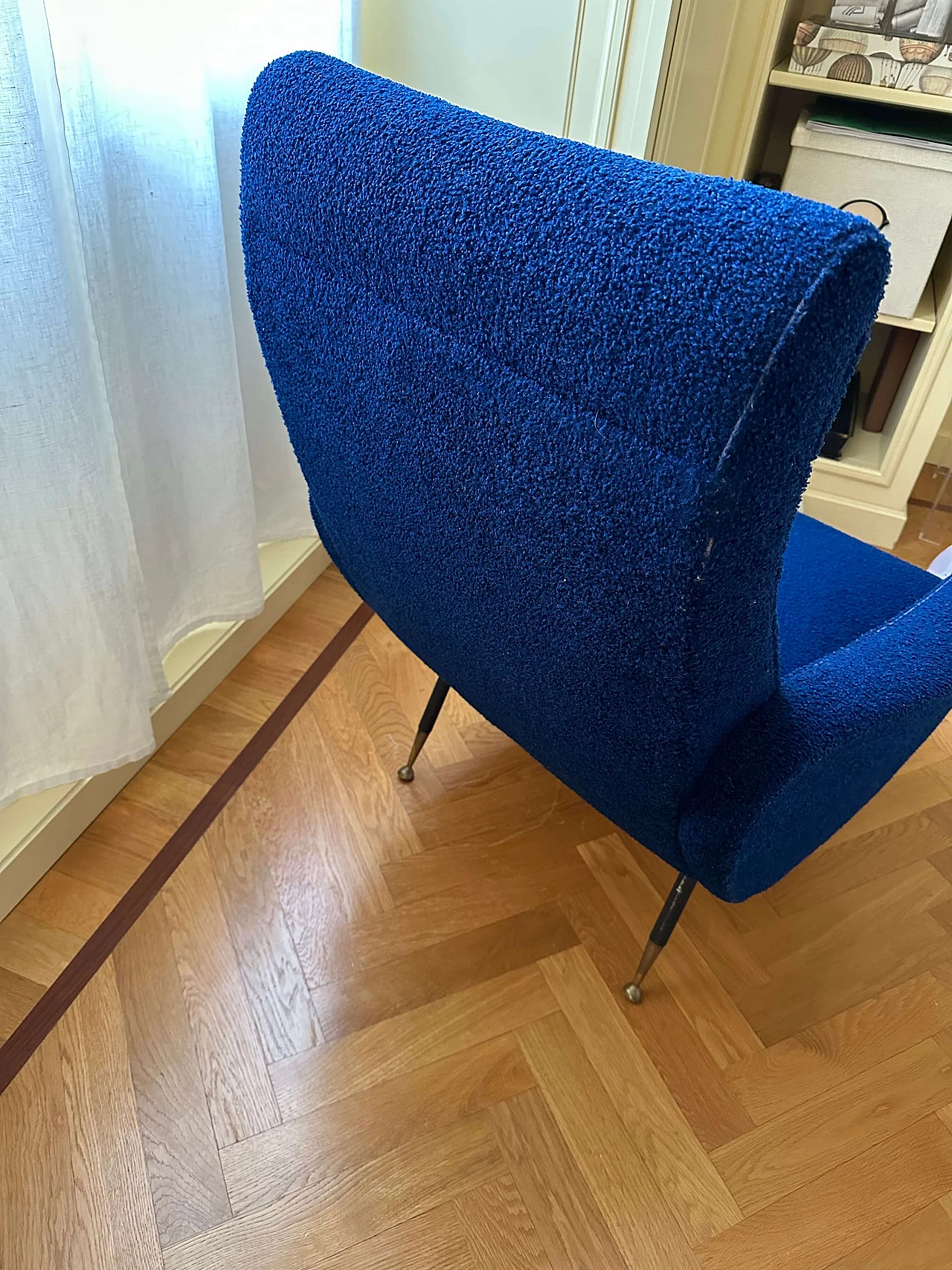 Blue bouclé wool armchair in Lady style by Zanuso, 1950s 4