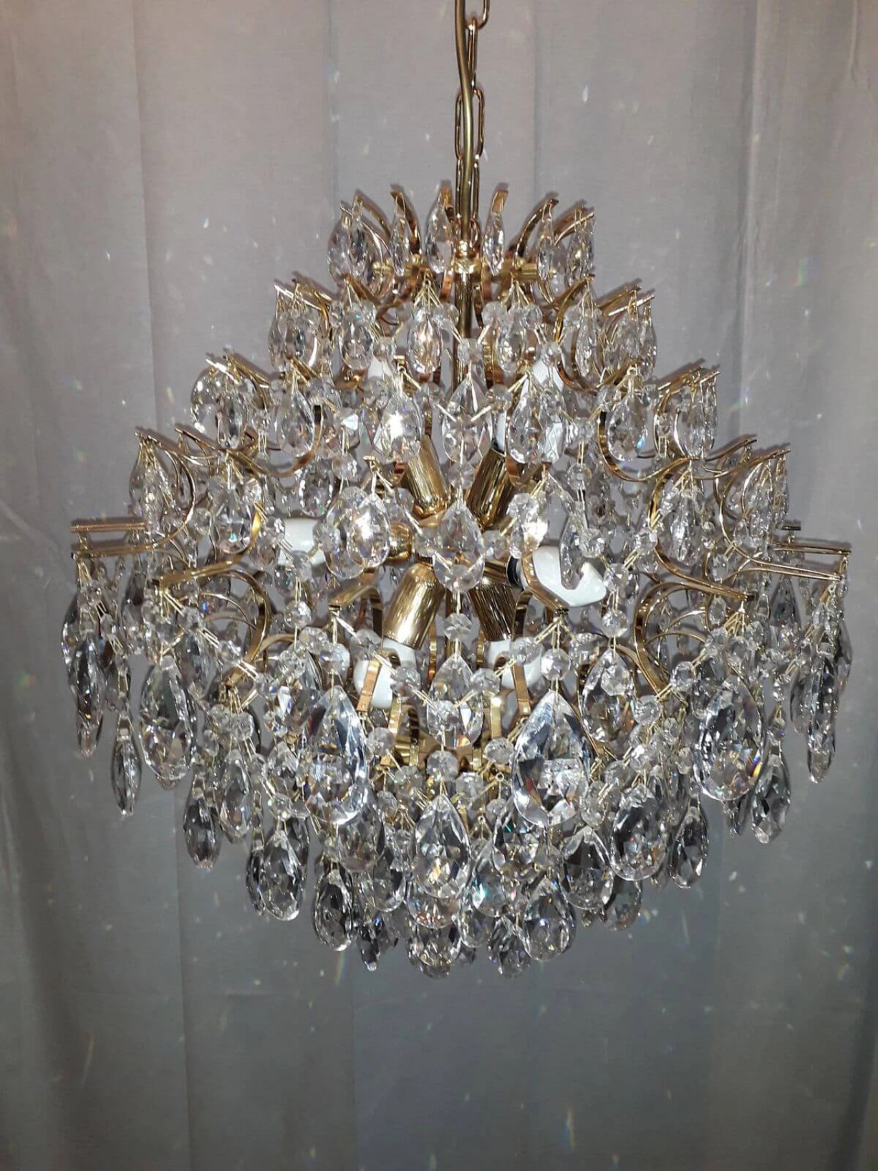 Lampadario in metallo dorato e cristallo di Boemia molato, anni '90 5