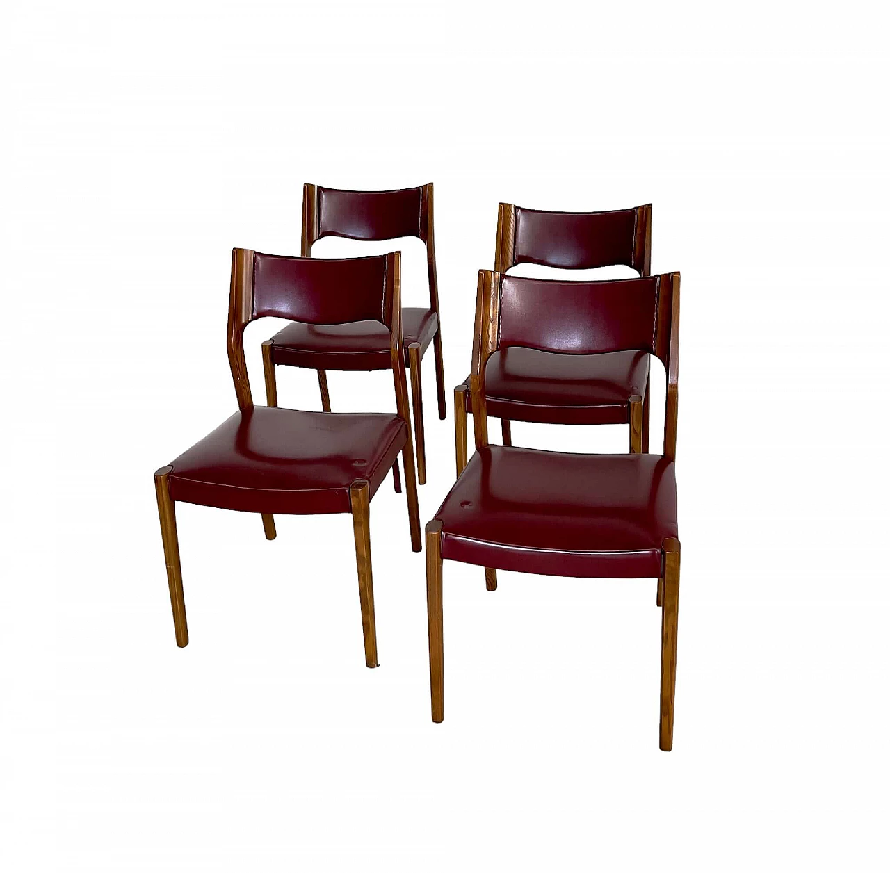 4 Chairs in wood and skai, 1950s 2