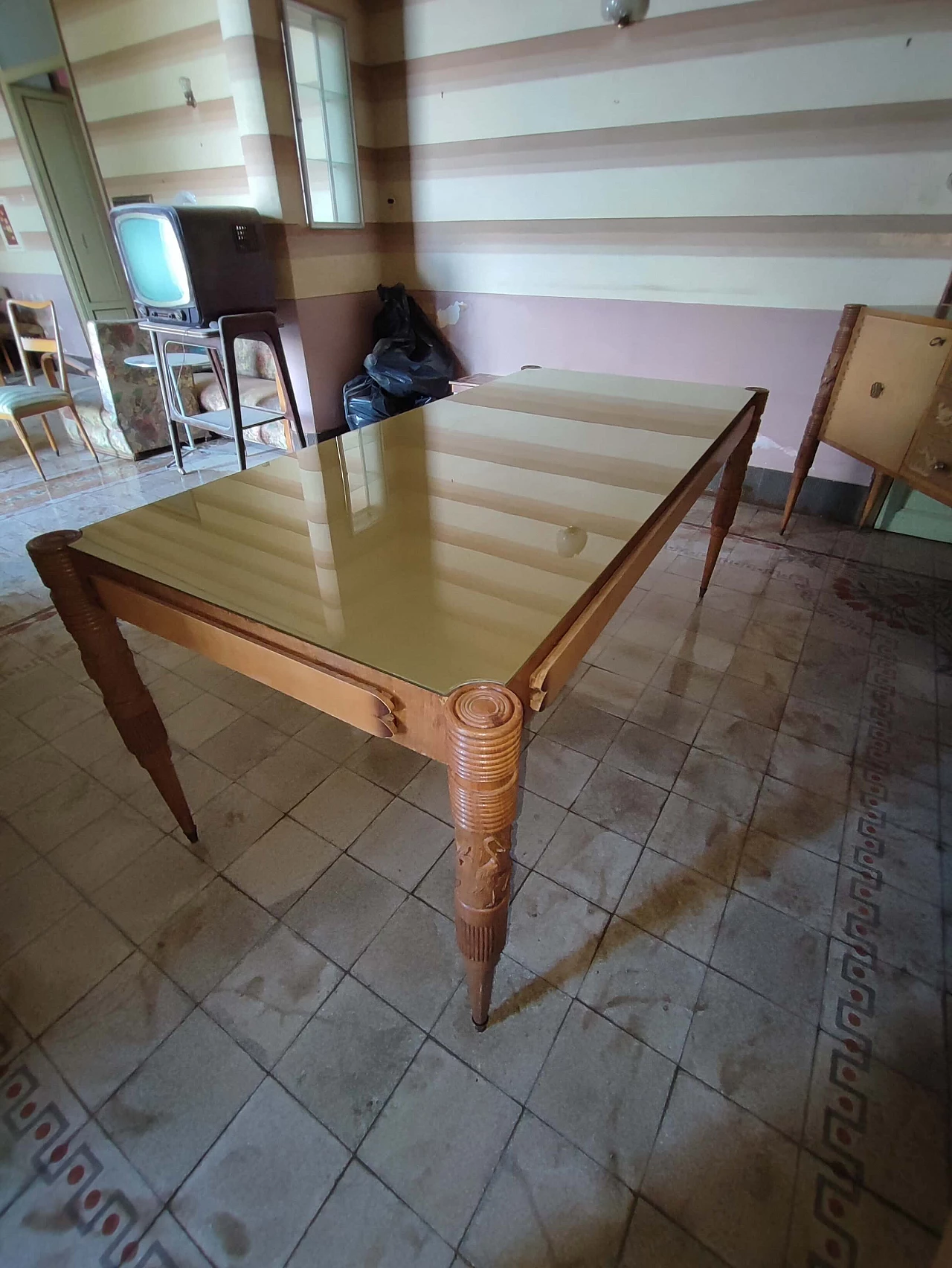 Wood and glass table by Pier Luigi Colli with chairs, 1950s 5