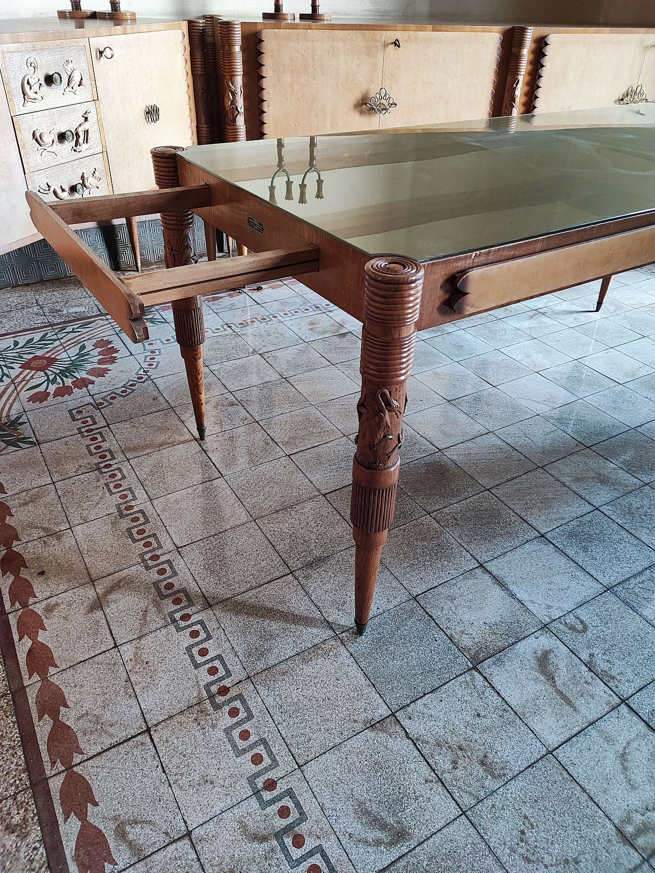 Wood and glass table by Pier Luigi Colli with chairs, 1950s 8