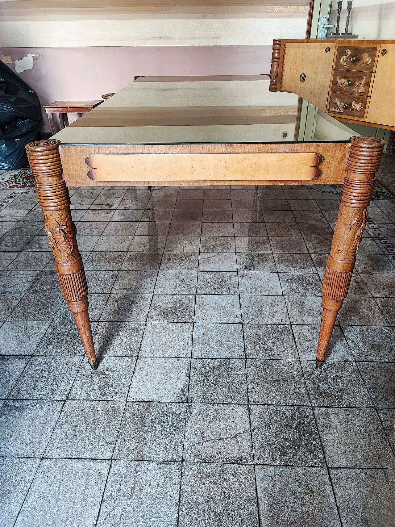 Wood and glass table by Pier Luigi Colli with chairs, 1950s 11