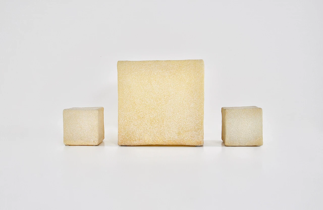 3 Cube-shaped fibreglass and marble dust lamps by Andre Cazenave for Singleton, 1970s 1