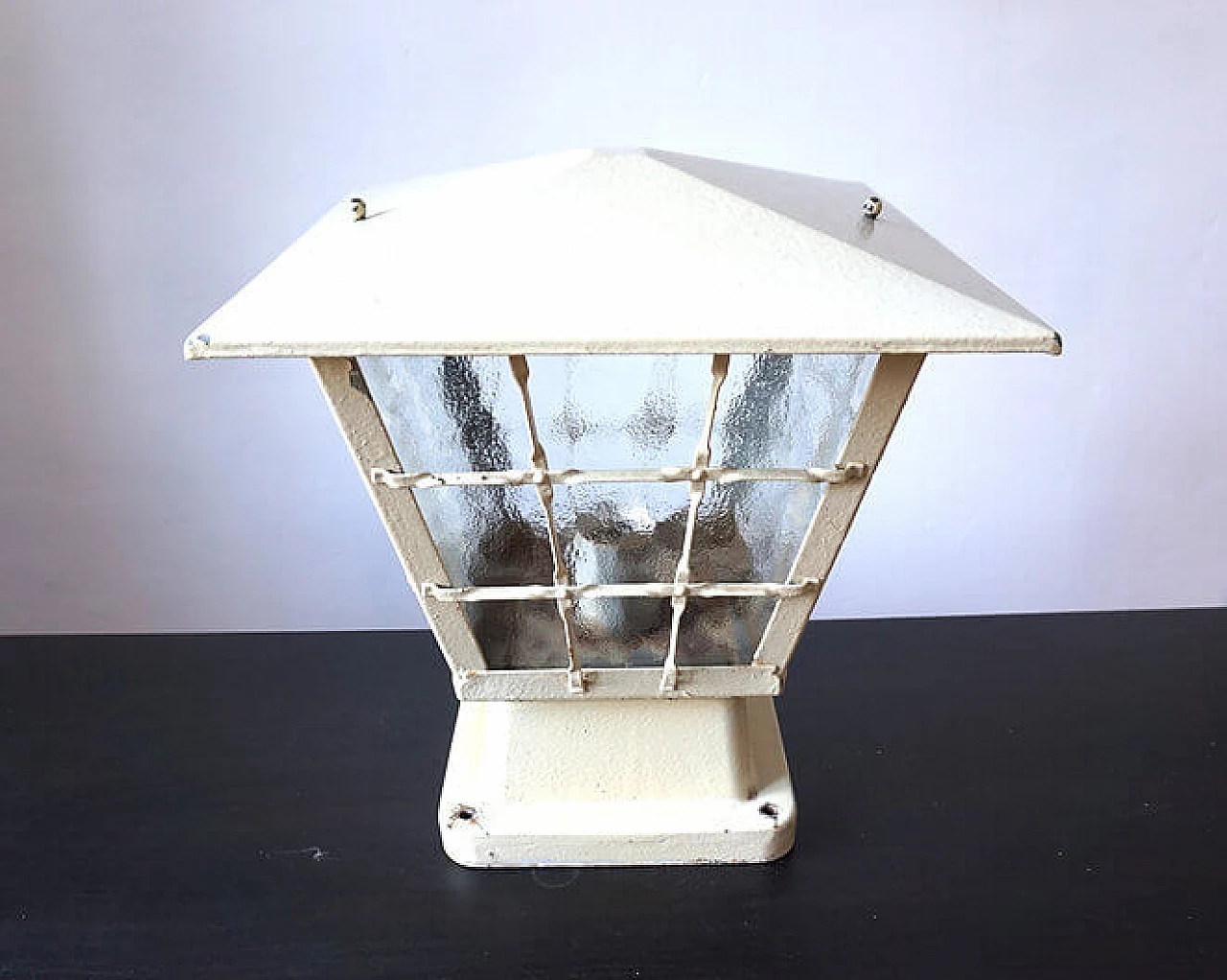 Ivory painted metal garden lamp, 1960s 3