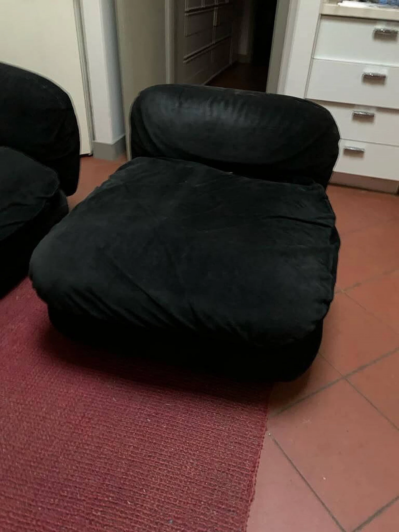 3 Delfa armchairs in black suede leather, 1980s 2