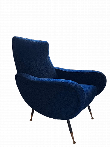 Blue bouclé wool armchair in Lady style by Zanuso, 1950s