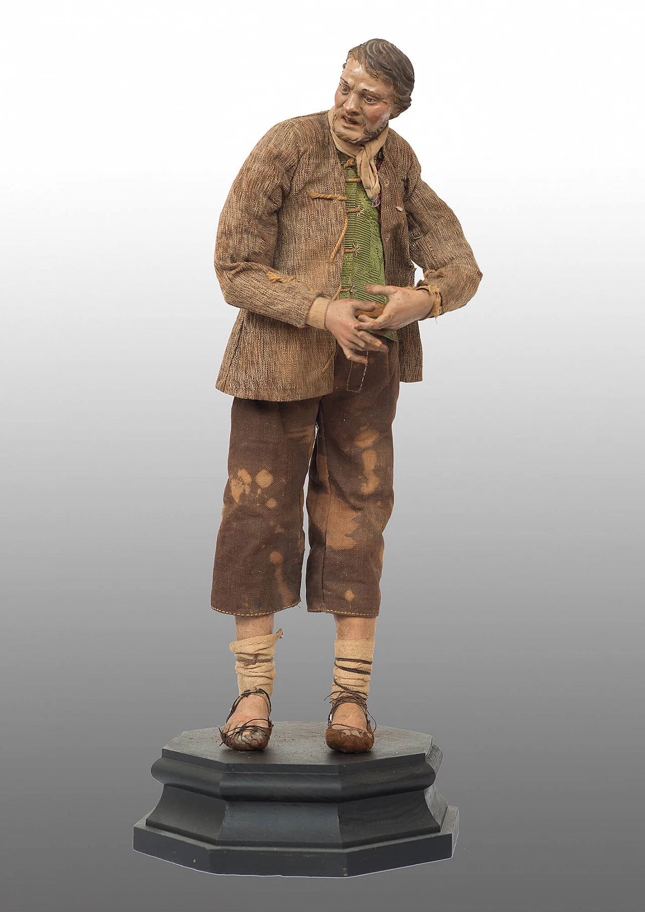 Neapolitan shepherd in wood, terracotta and crystal, late 18th century 2