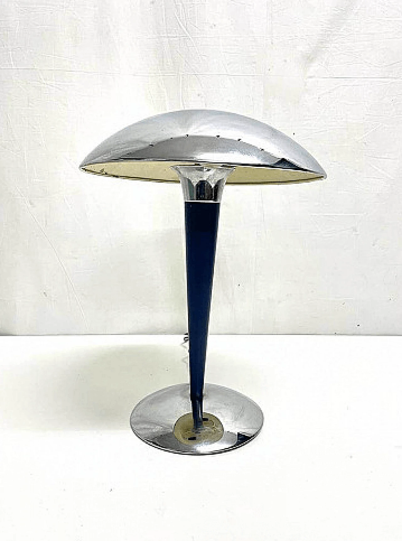 Two-light stainless steel table lamp with blue stem, 1960s 2