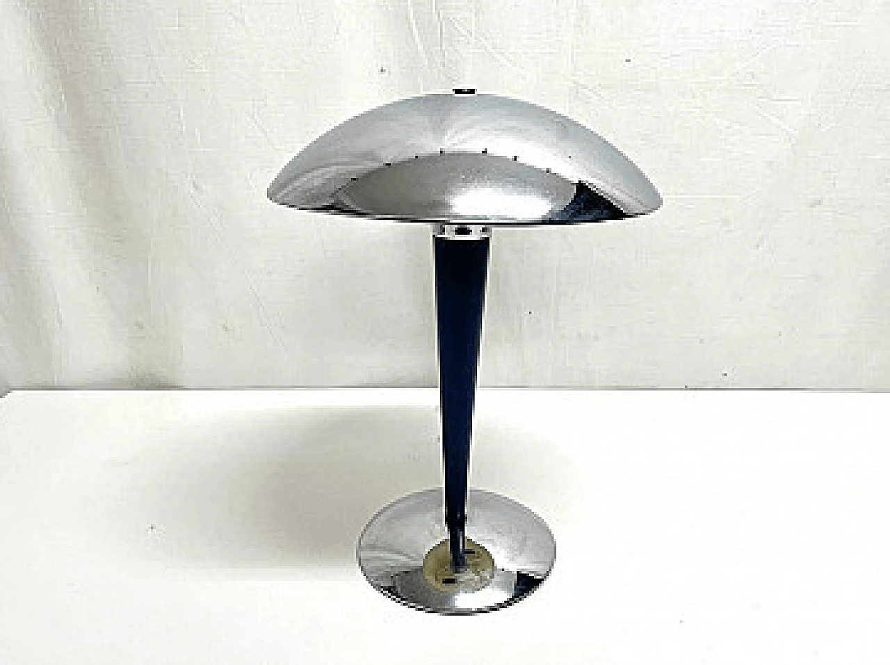 Two-light stainless steel table lamp with blue stem, 1960s 3