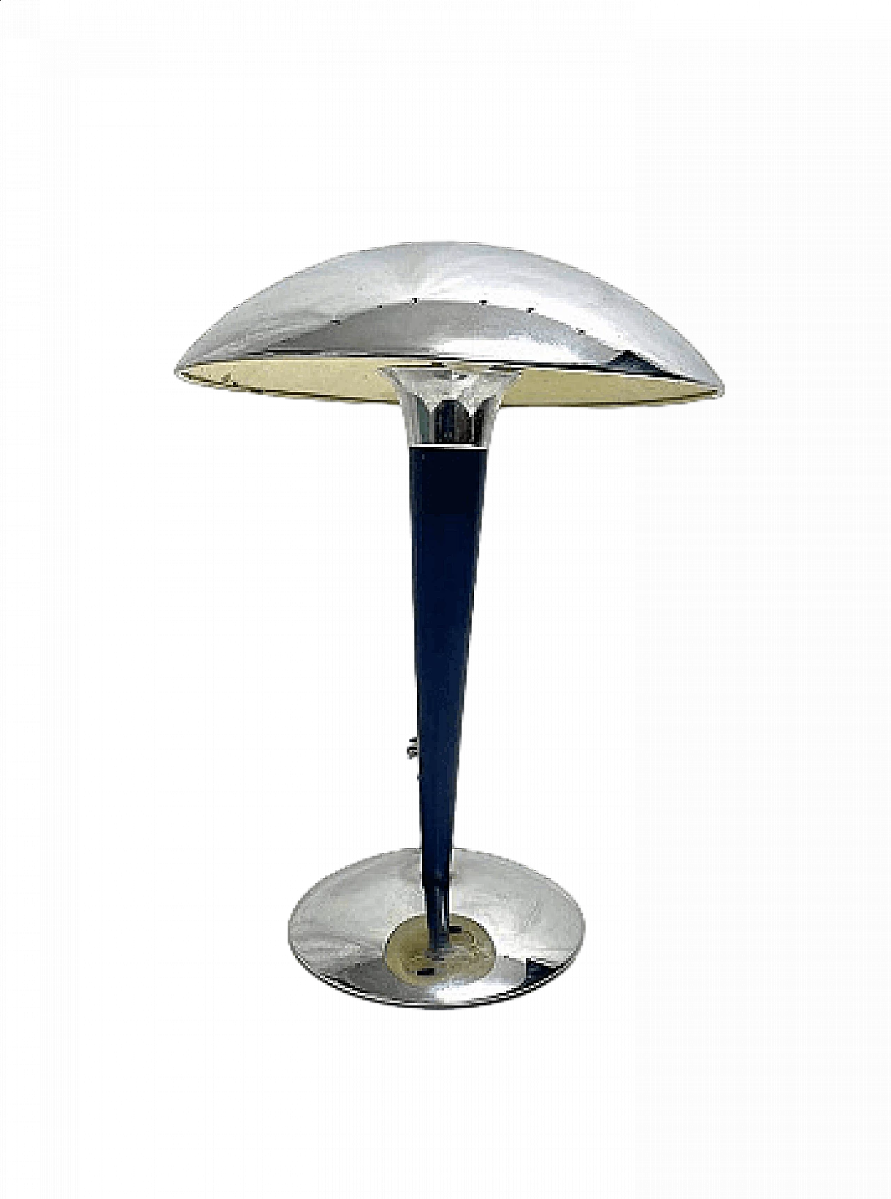 Two-light stainless steel table lamp with blue stem, 1960s 7