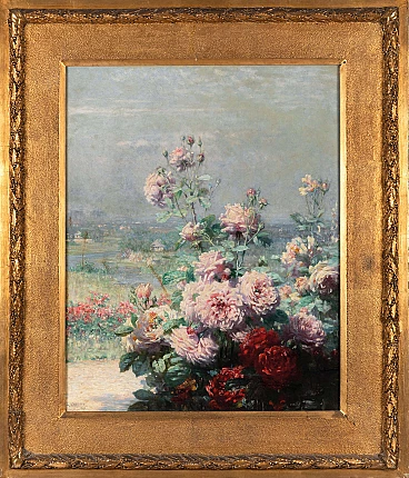 George Chapoton, paesaggio con fiori, dipinto a olio su tela, 1891