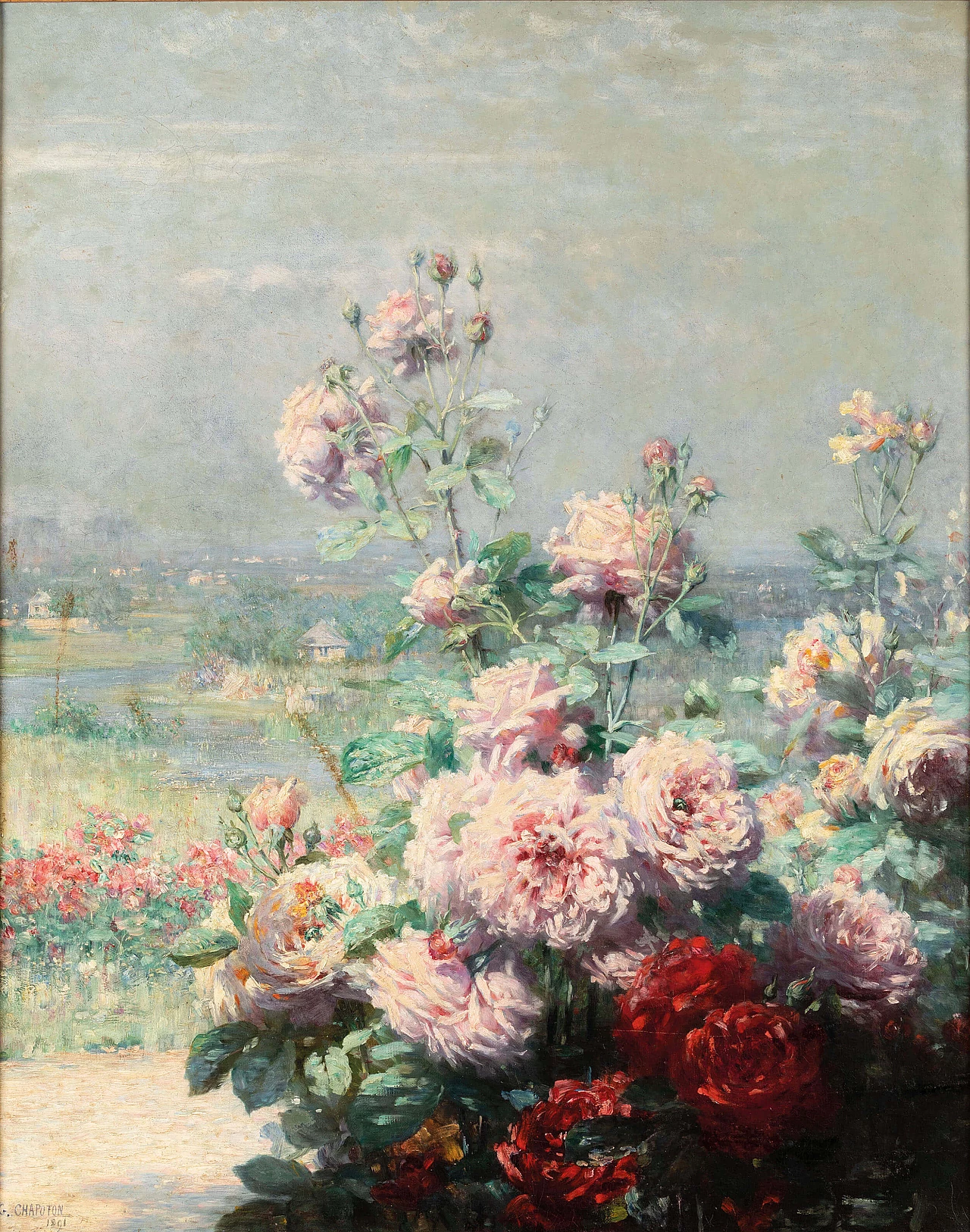 George Chapoton, paesaggio con fiori, dipinto a olio su tela, 1891 3