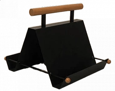 Iron and wood magazine rack, 1980s