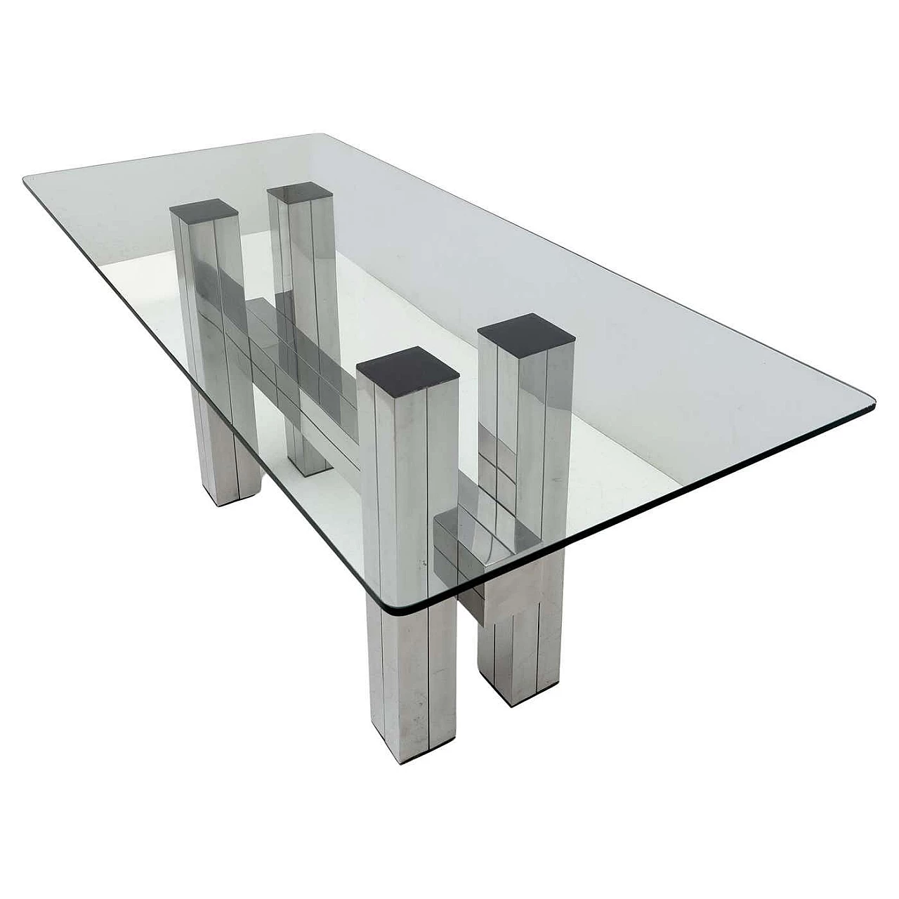 Steel and glass dining table, 1980s 1