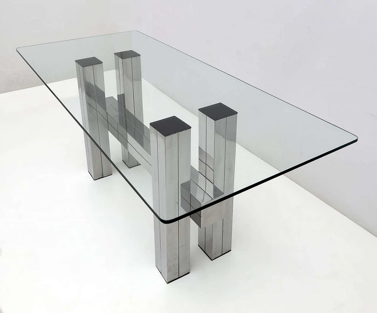 Steel and glass dining table, 1980s 2