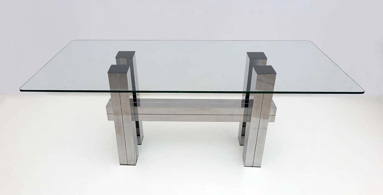 Steel and glass dining table, 1980s 3