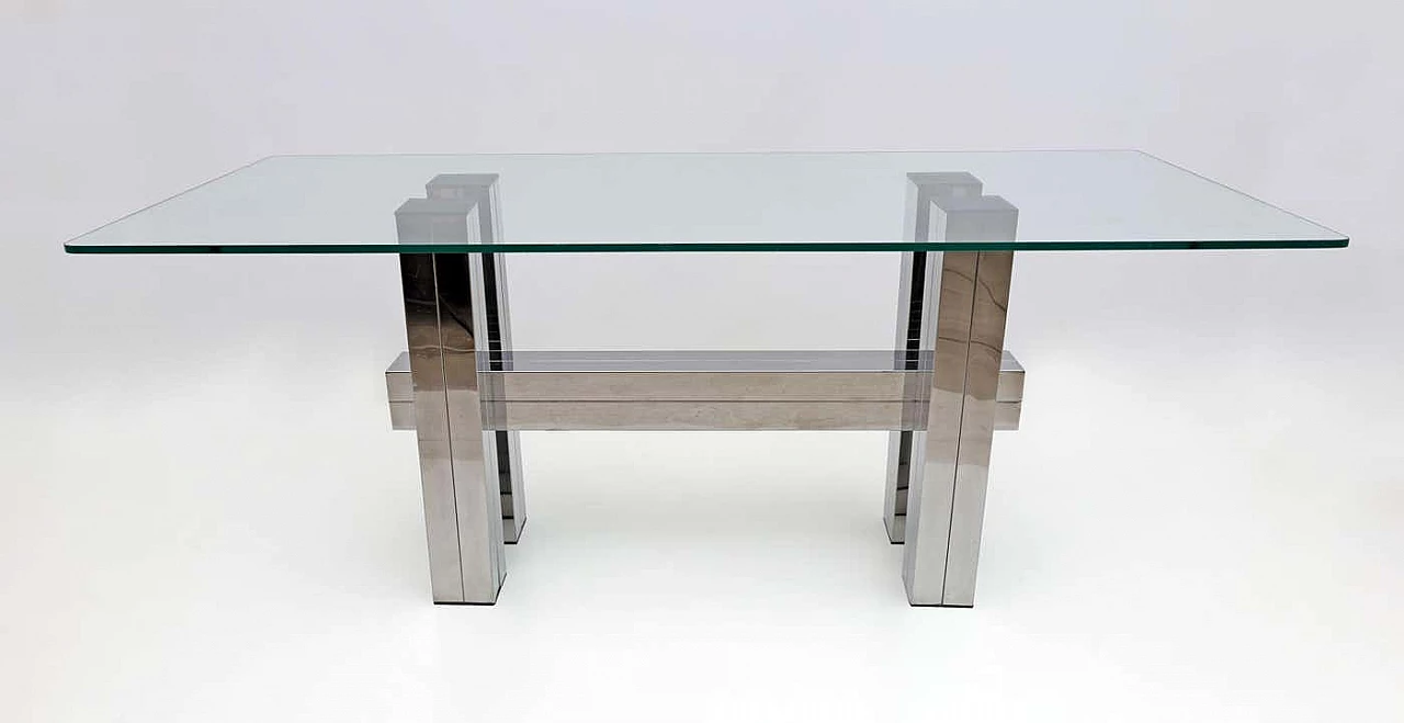 Steel and glass dining table, 1980s 4