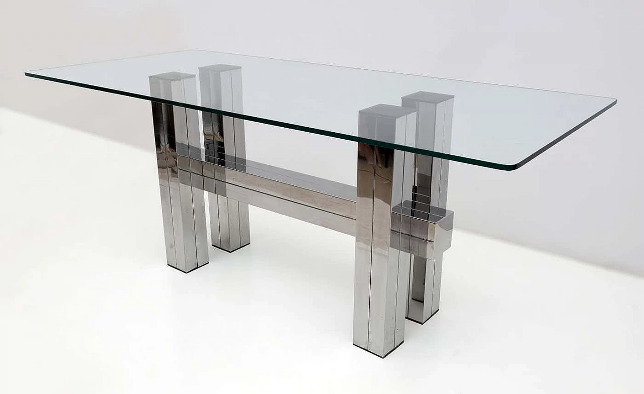 Steel and glass dining table, 1980s 5