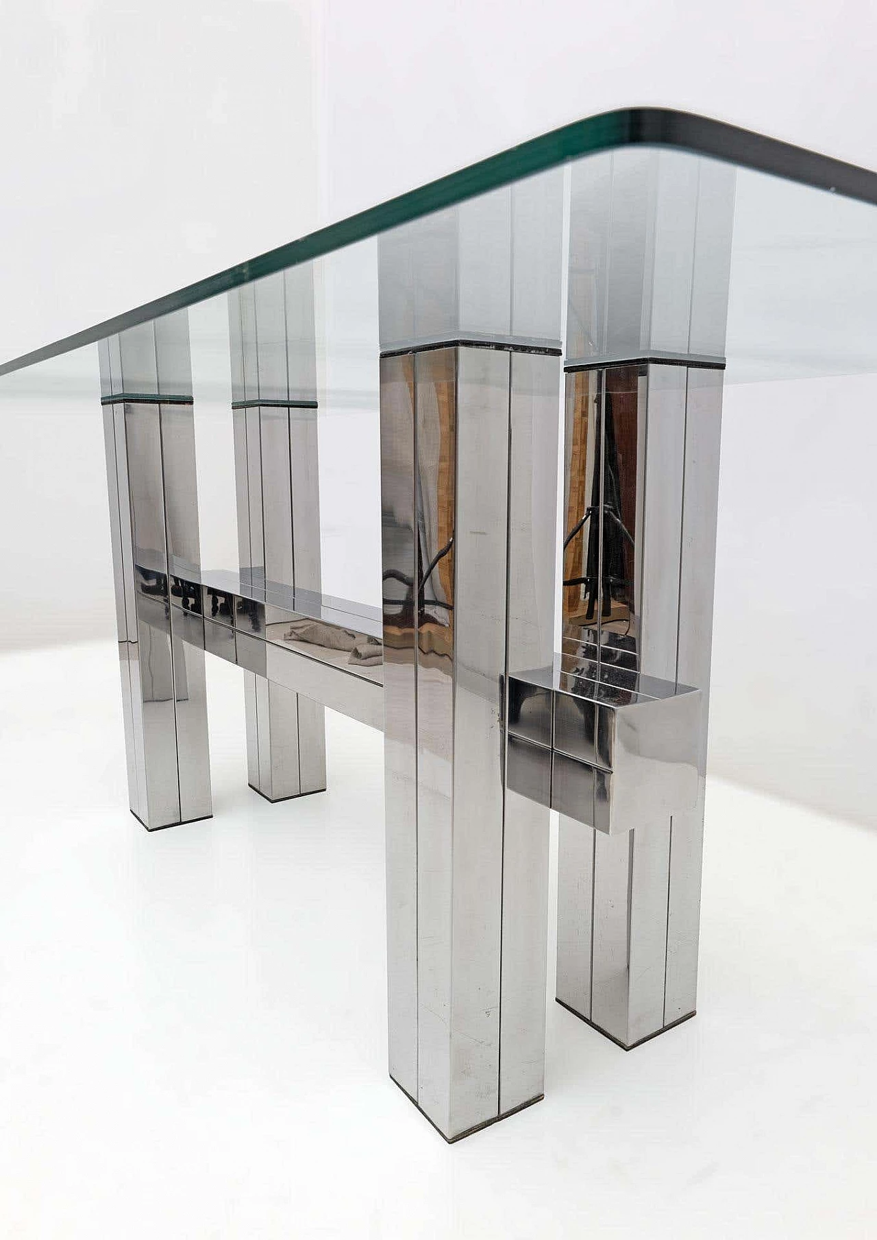 Steel and glass dining table, 1980s 6