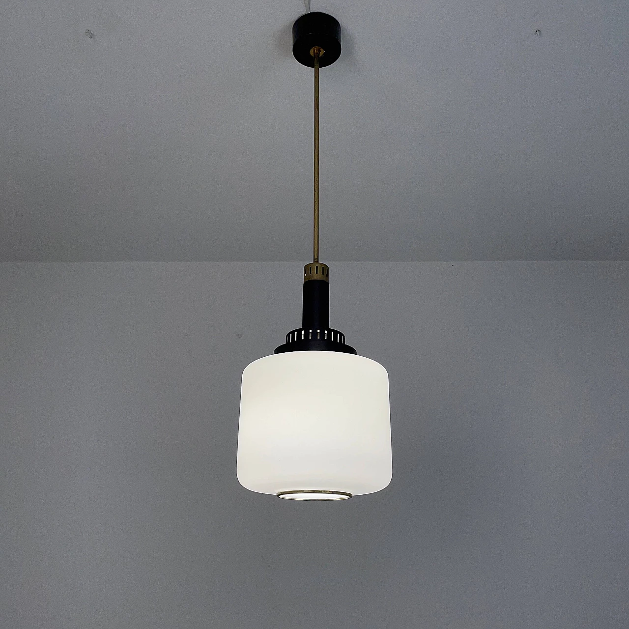 Glass and metal hanging lamp by Stilnovo, 1950s 2