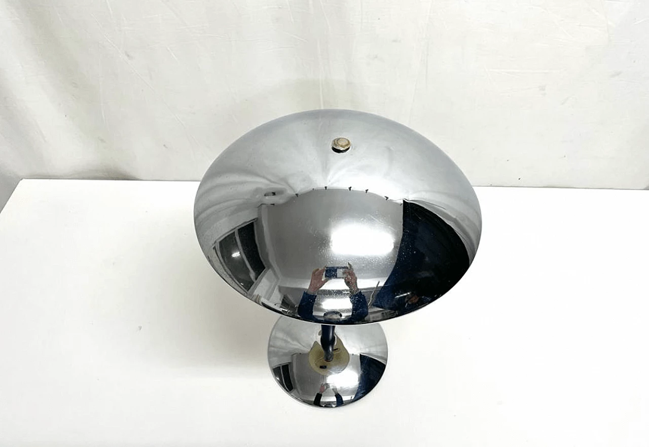 Lampada da tavolo a due luci in acciaio inox con stelo colore blu, anni ’60 6