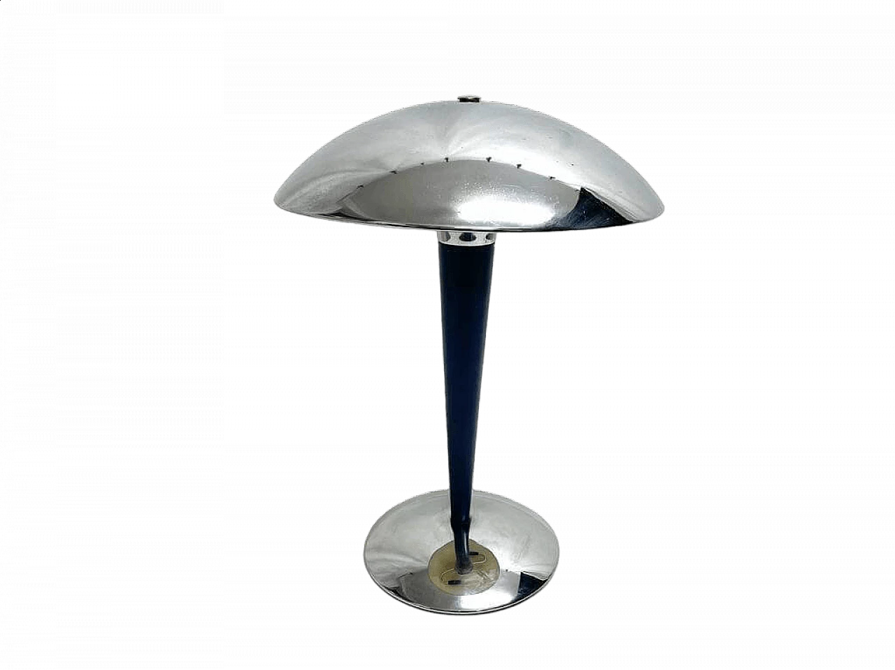 Lampada da tavolo a due luci in acciaio inox con stelo colore blu, anni ’60 7