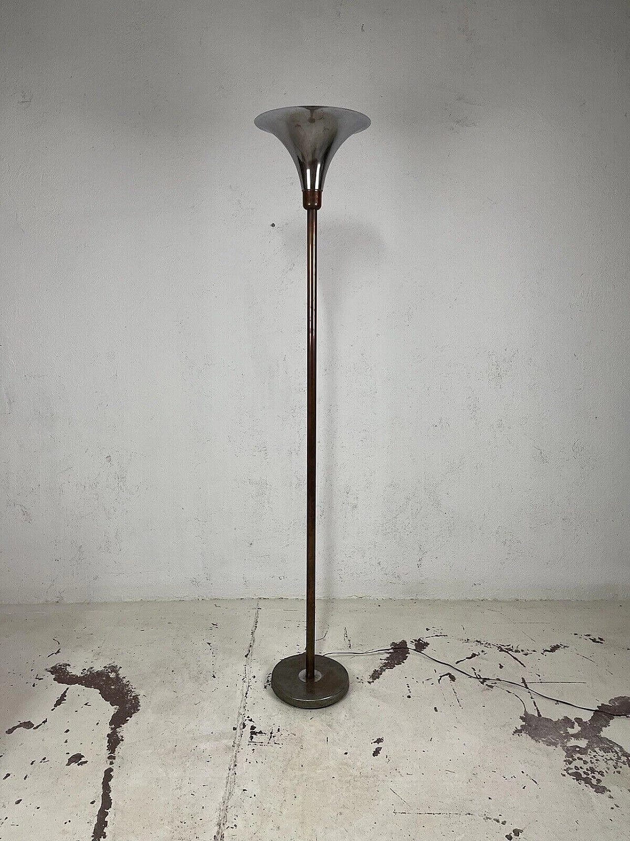 Luminator floor lamp with copper and chrome-plated metal frame, 1960s 1