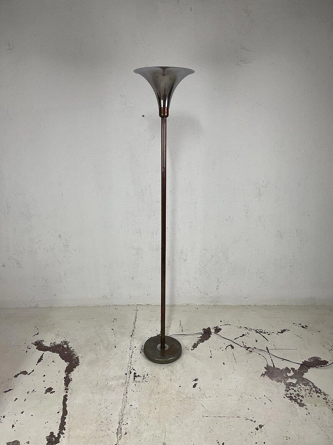 Luminator floor lamp with copper and chrome-plated metal frame, 1960s 2