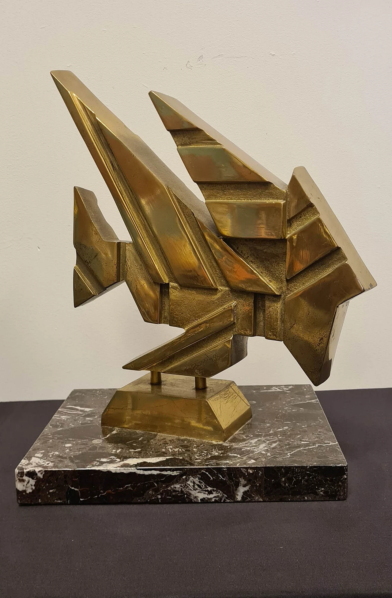 Giuseppe Banfi, abstract composition, brass and marble sculpture, 1988 3