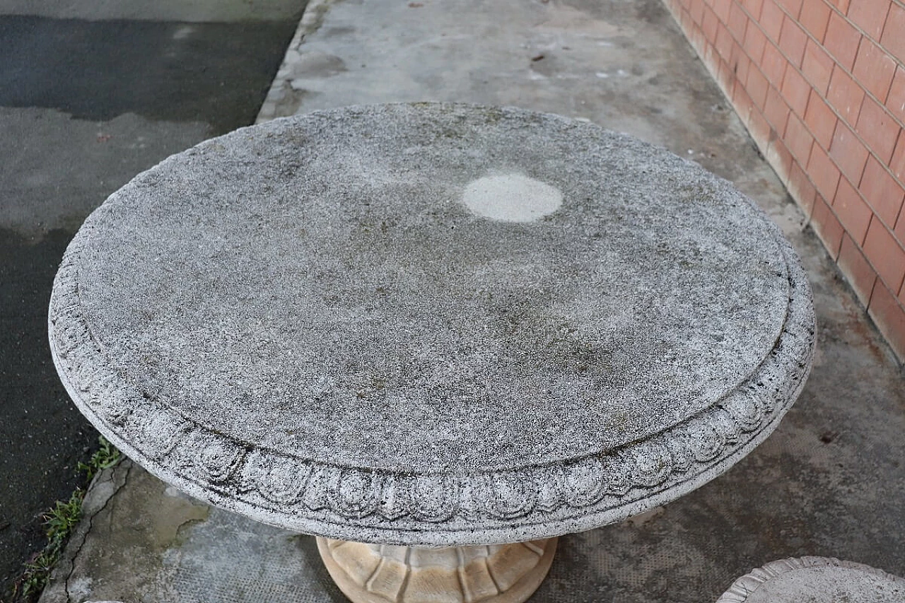 4 Stools and round table in grit and concrete in Neoclassical style, 1980s 2