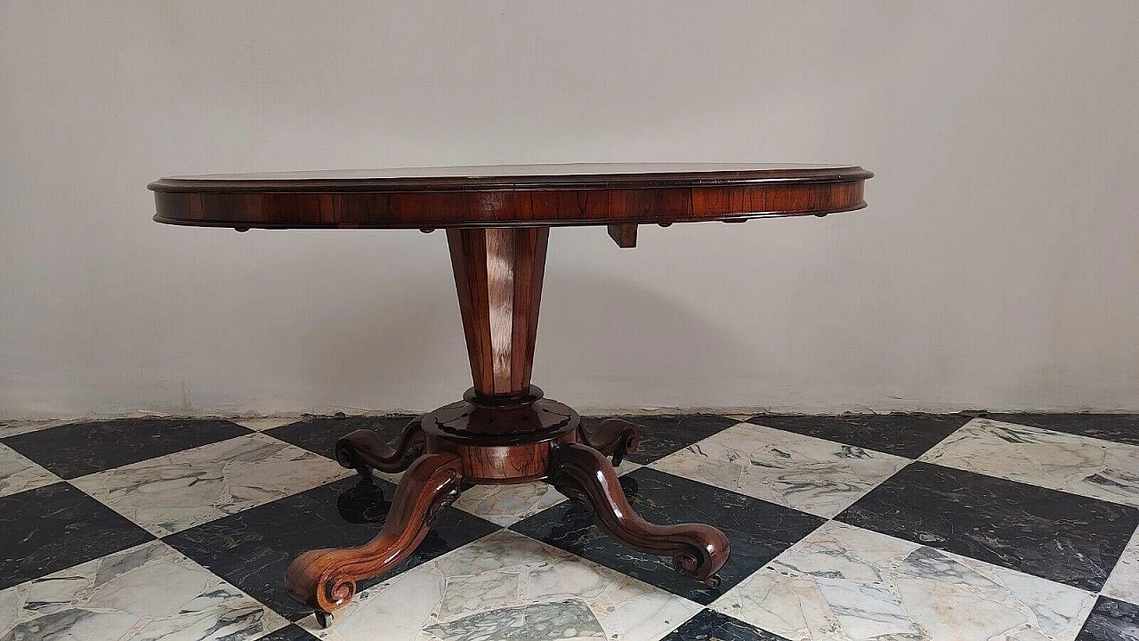 Rosewood a vela table with casters, mid-19th century 7