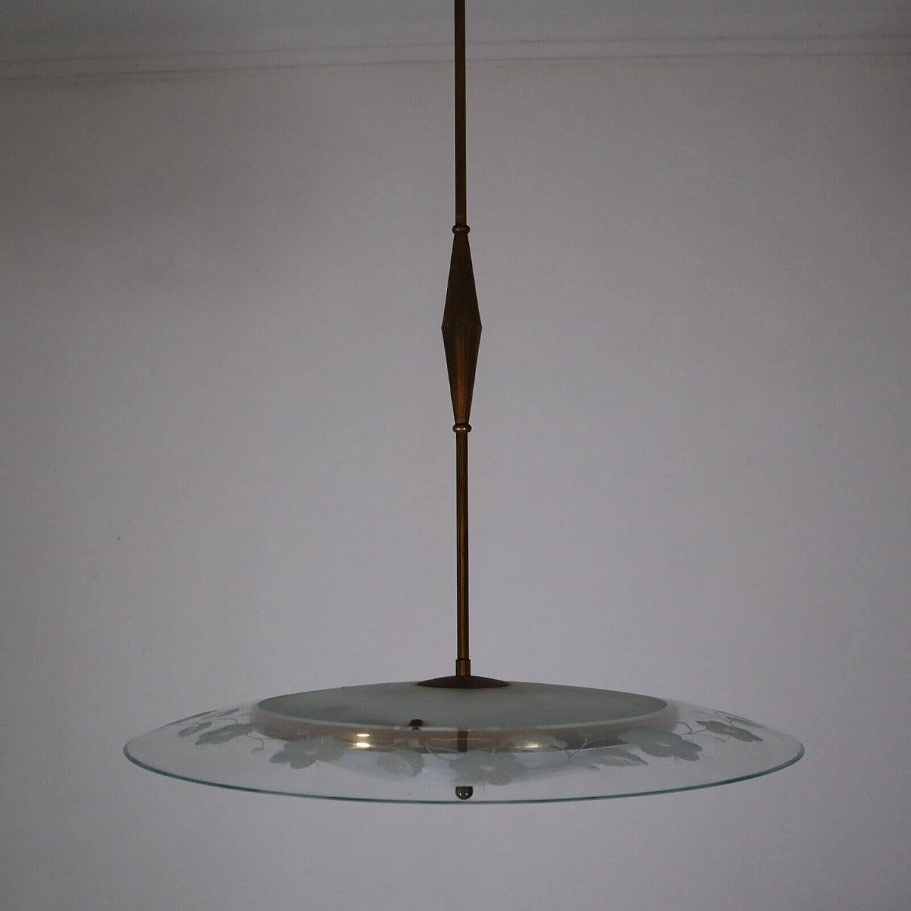 Lampadario a disco volante con doppio vetro in stile Fontana Arte di Pietro Chiesa, anni '50 2