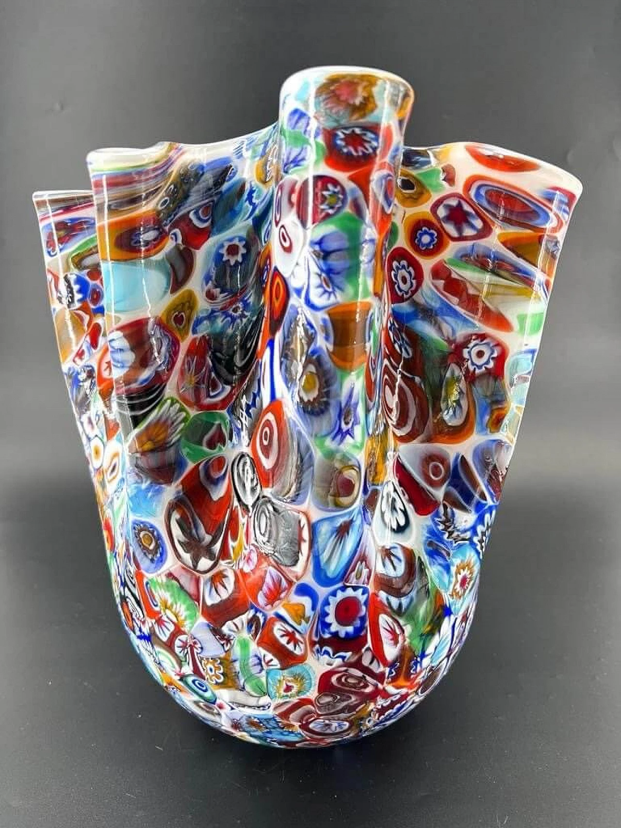 Vaso Fazzoletto in vetro di Murano con murrine millefiori 3