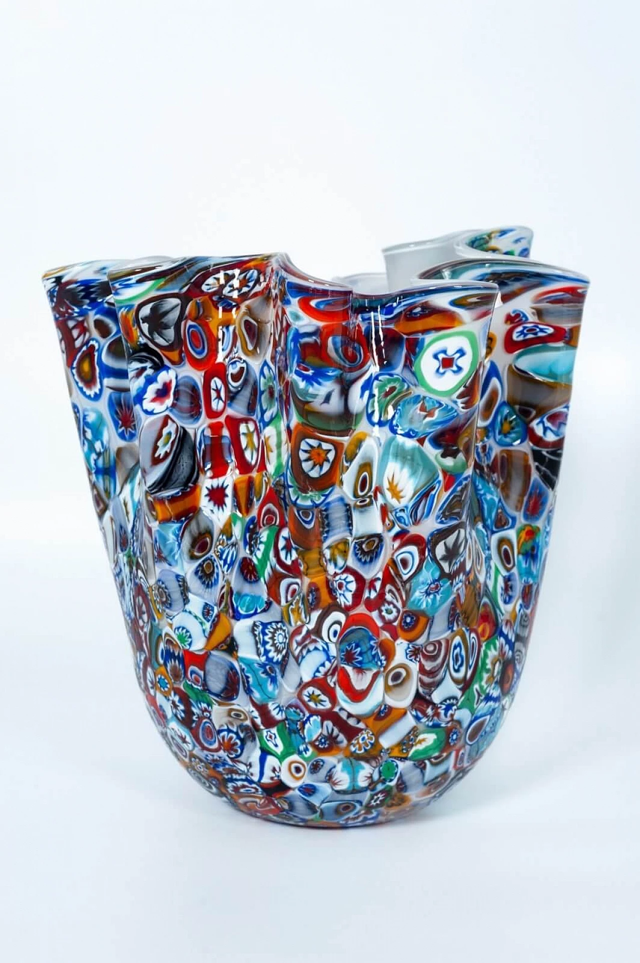 Vaso Fazzoletto in vetro di Murano con murrine millefiori 4