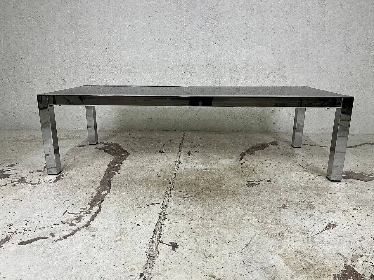 Chromed metal and black varnished wood coffee table, 1960s 1