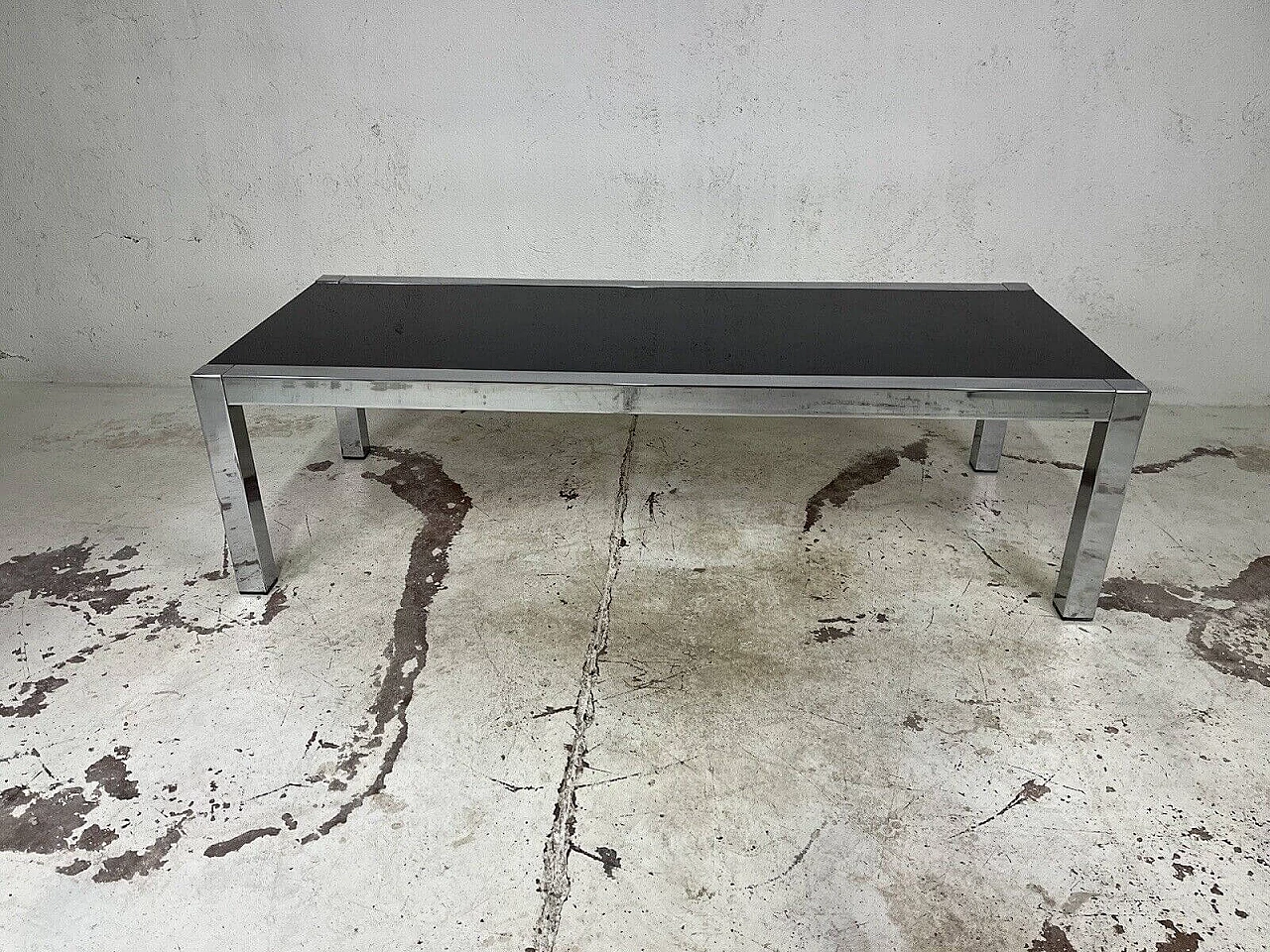 Chromed metal and black varnished wood coffee table, 1960s 2