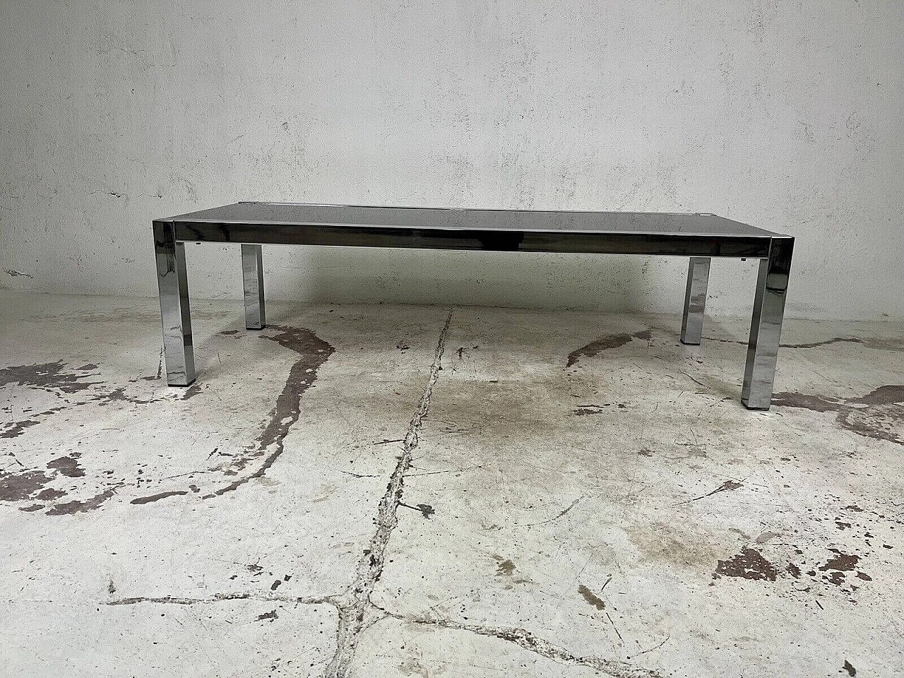 Chromed metal and black varnished wood coffee table, 1960s 3