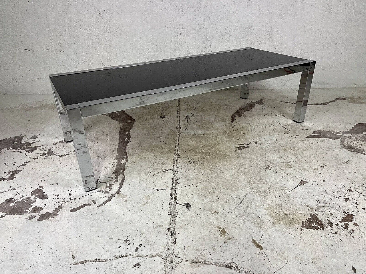 Chromed metal and black varnished wood coffee table, 1960s 4