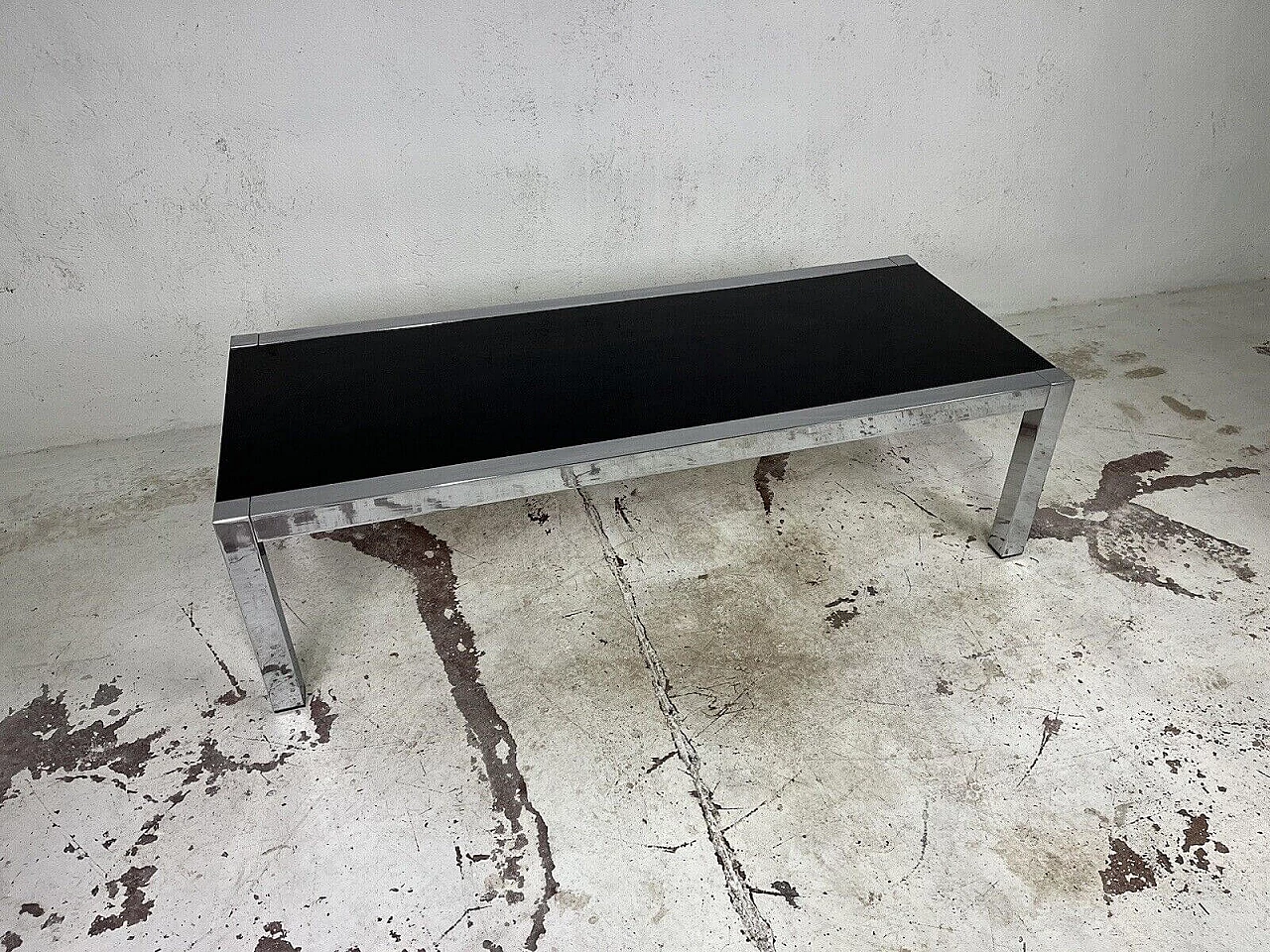 Chromed metal and black varnished wood coffee table, 1960s 6