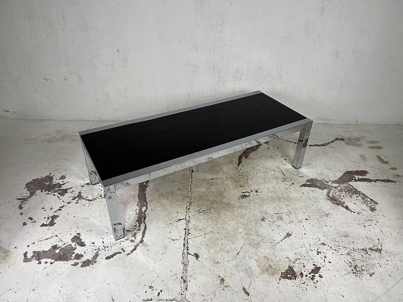 Chromed metal and black varnished wood coffee table, 1960s 8