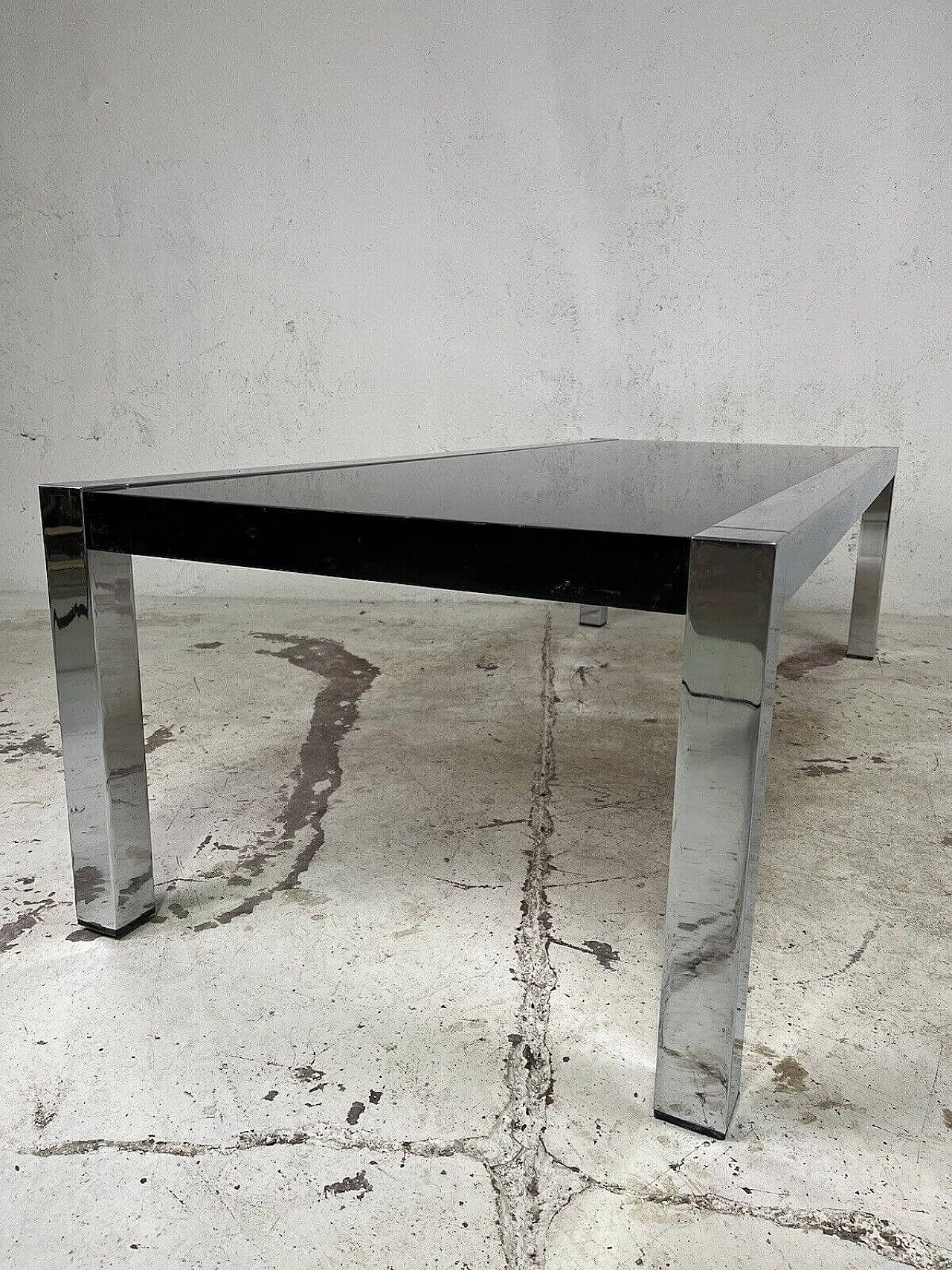 Chromed metal and black varnished wood coffee table, 1960s 13