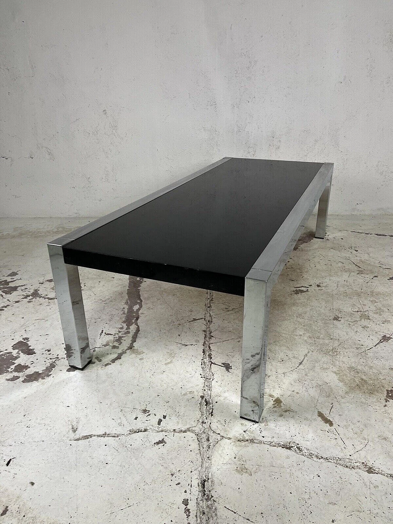 Chromed metal and black varnished wood coffee table, 1960s 14