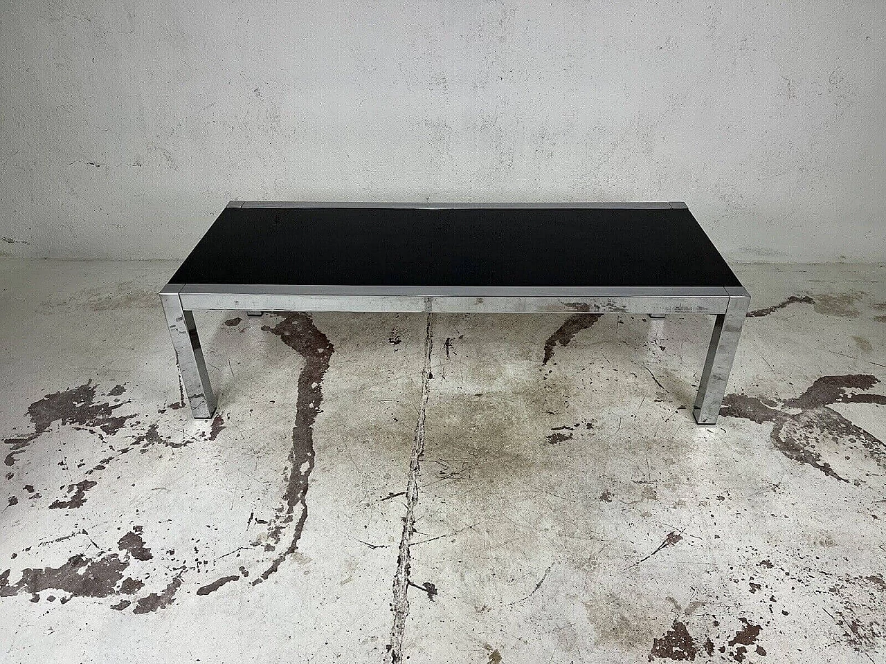 Chromed metal and black varnished wood coffee table, 1960s 15