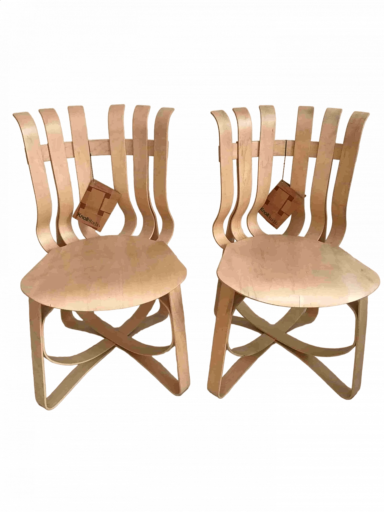 Pair of Hat Trick maple chairs by Frank Gehry for Knoll USA, 1993 12