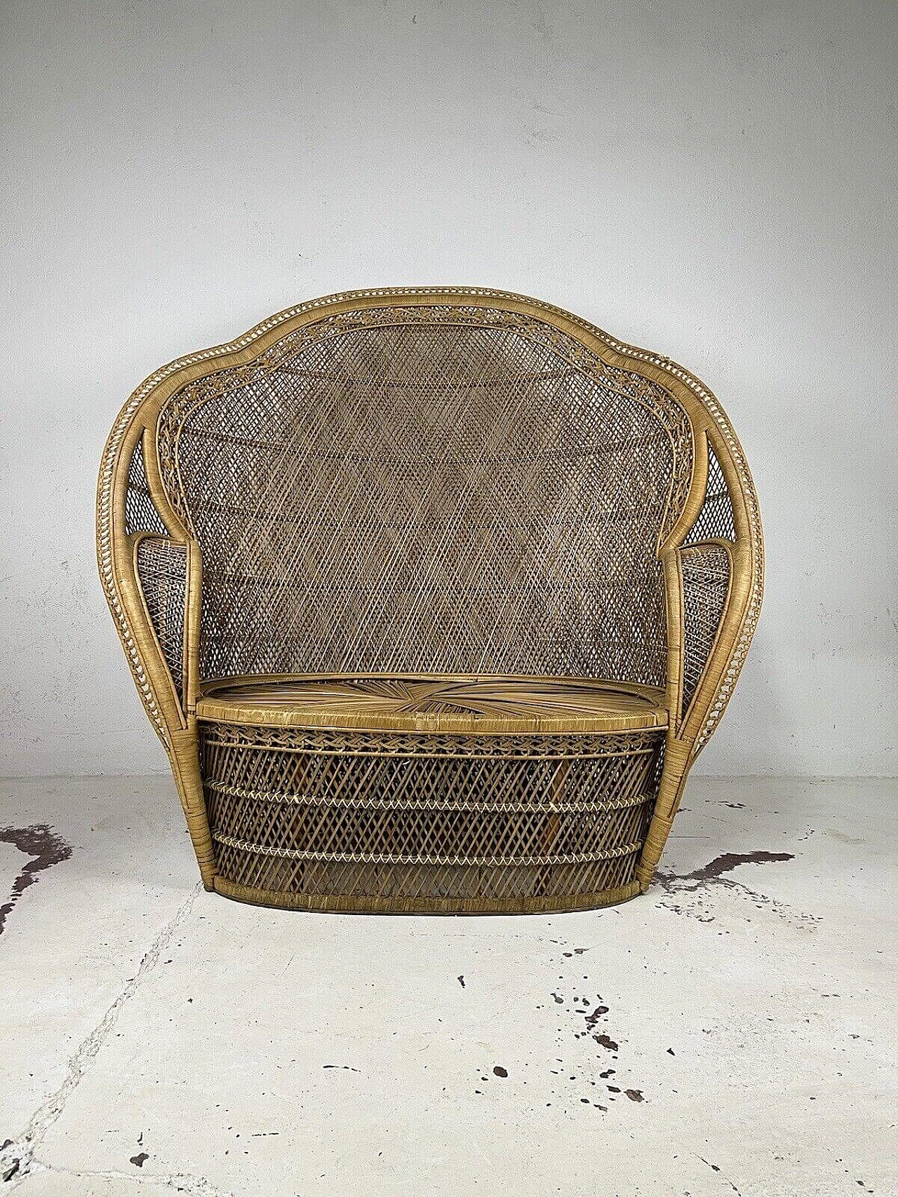 Wicker Emmanuelle Peacock sofa, 1960s 1